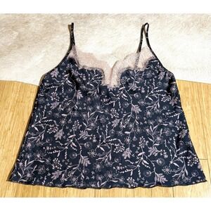 Victoria's Secret Black Pink Floral Lace Silky Cami Babydoll Tank Top Size Small